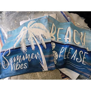 Pair of Beach themed soft velour throw pillow covers 18"